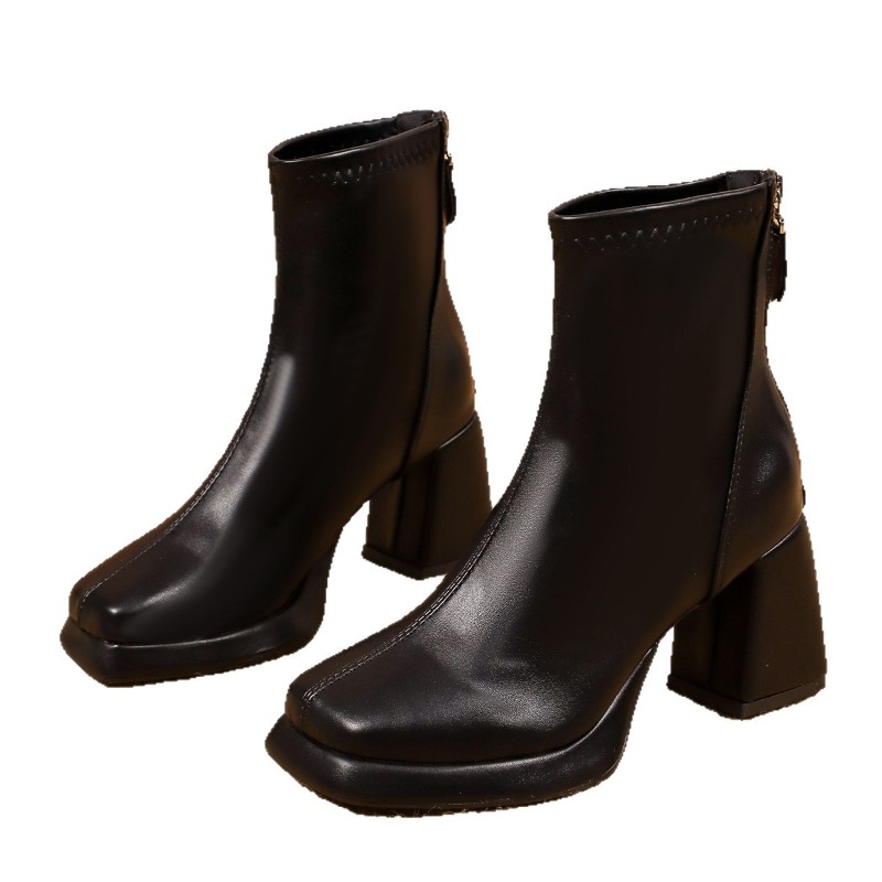 Vintage Fashion Dresses - Vintage Kare Burunlu Kalın Topuklu Platform
