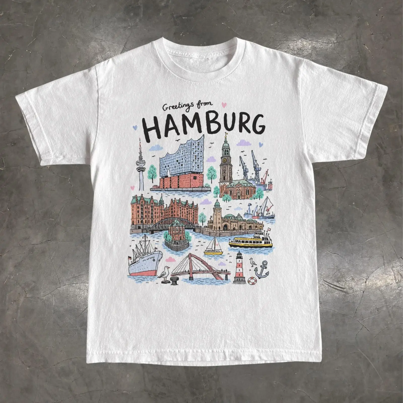 Vintage Fashion Hamburg - Hamburg Almanya Tişörtü Elbphilharmonie Liman Seyahat