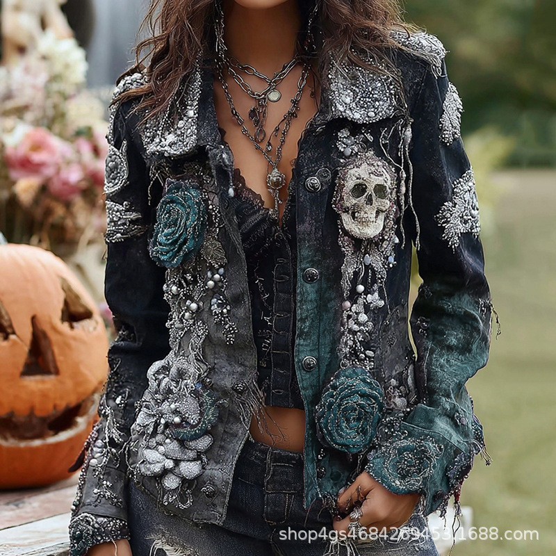 Gotik Punk Kafatası Gül Nakışl - Vintage Fashion Stores incelemesi ve fiyatı