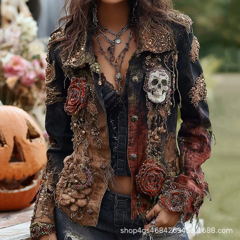 Gotik Punk Kafatası Gül Nakışl - Vintage Fashion Stores incelemesi ve fiyatı